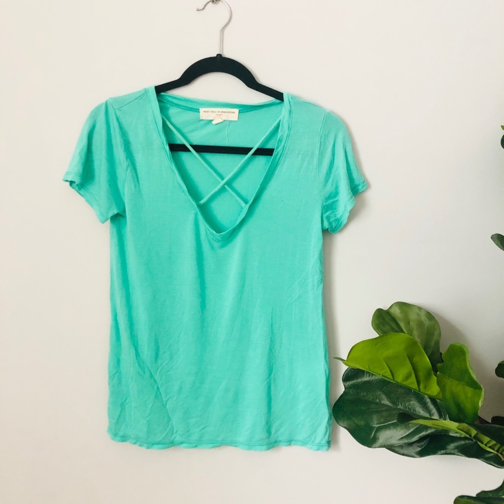 Urban Outfitters Green V Neck Tee